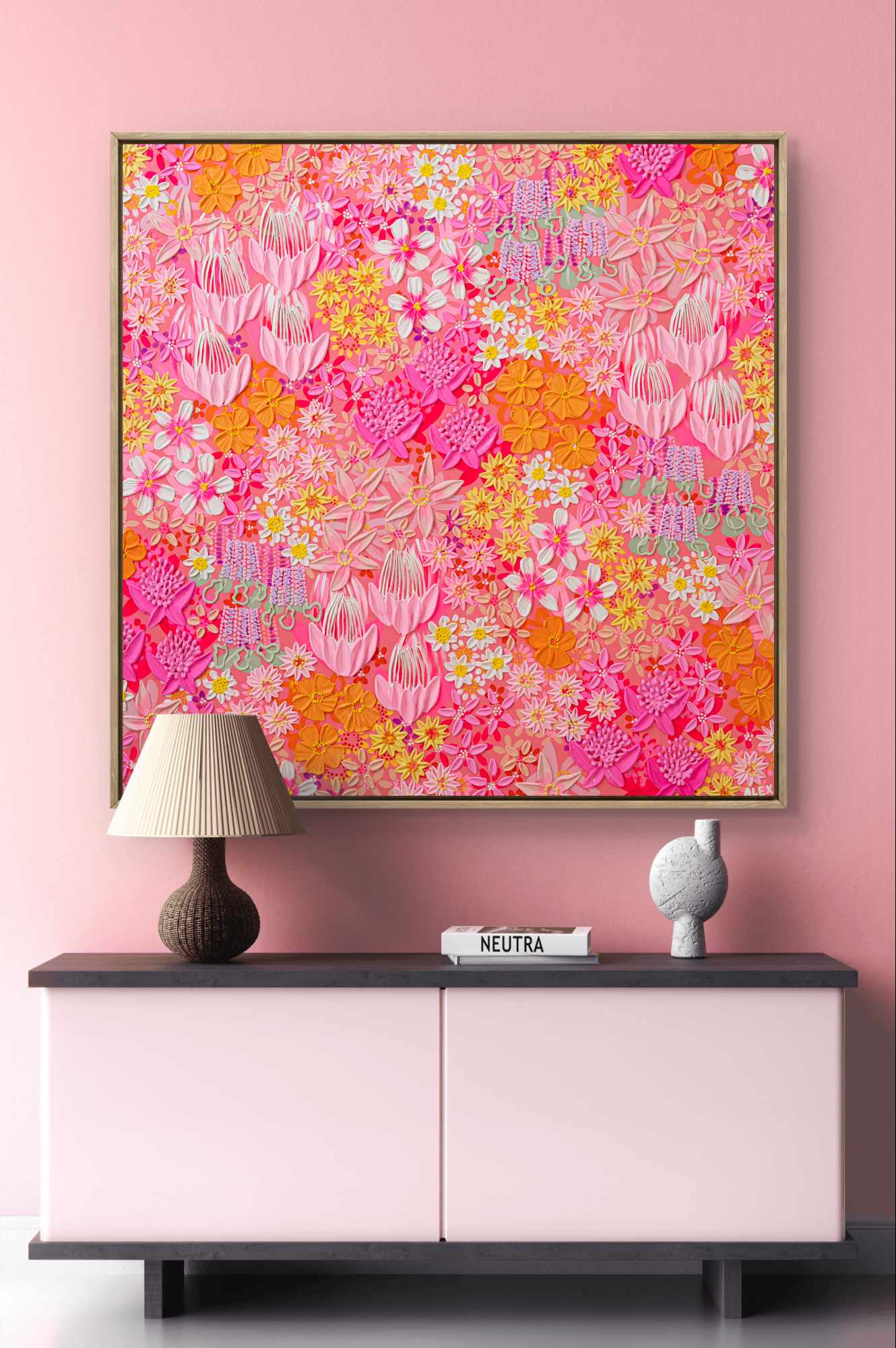 "Protea & Poppy" (Framed Canvas Print)